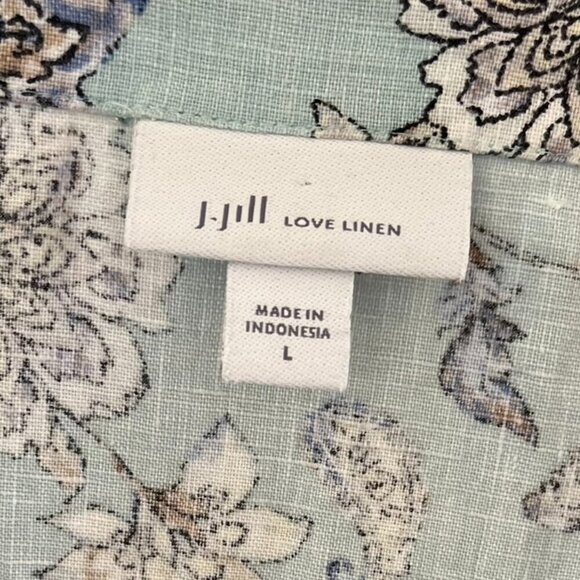 J.Jill Love Linen Woman's Blue Dizi Floral Pin-Tuck Dress Sz Lr - Picture 4 of 9
